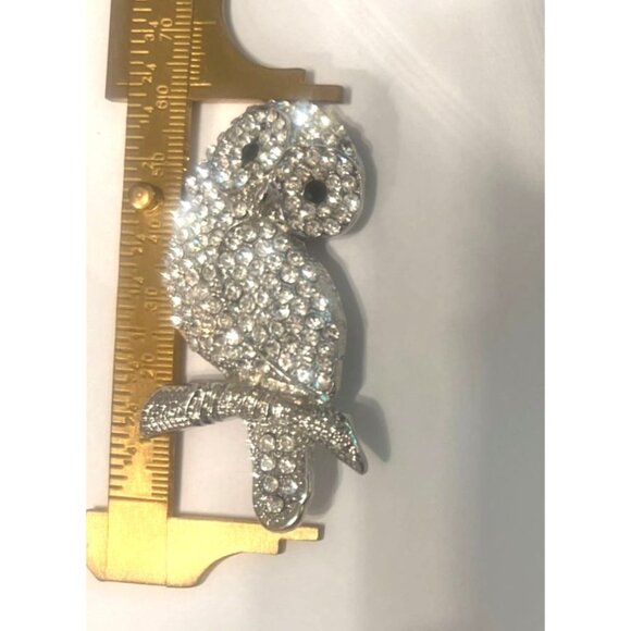 Owl Brooch AB Rhinestone Studded  Sparkling Owl Brooch Pin 2.5" x 1.5" - Picture 3 of 6